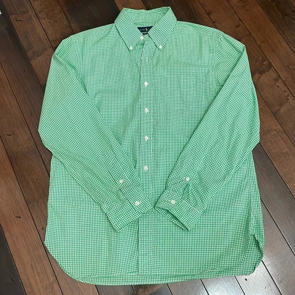 Ralph Lauren Mens L Green White Checked Button Down Long Sleeved Poplin Casual - Picture 2 of 11